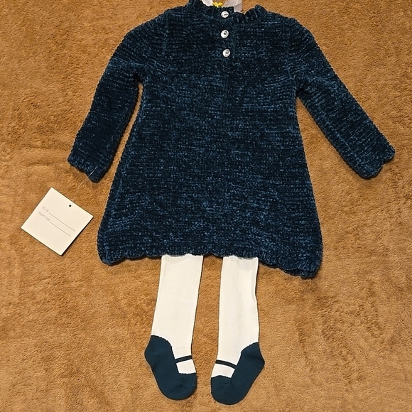 Rachel Zoe Kids Green Chenille Sweater Dress Set Size 6-9 Months - Picture 3 of 6